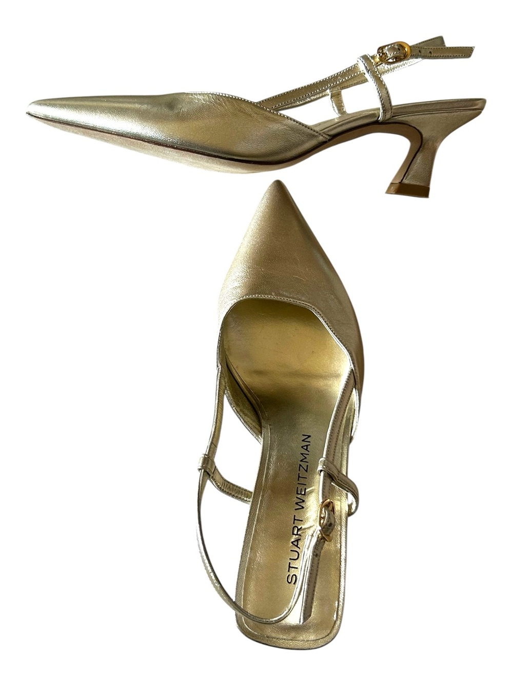 Stuart Weitzman 50mm Vinnie Metallic Gold Slingback Pumps New without tags